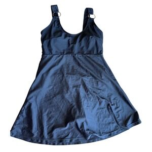 Black Empire Waist 1 Piece Swim Dress  Attached Briefs O-Ring Straps Size Small